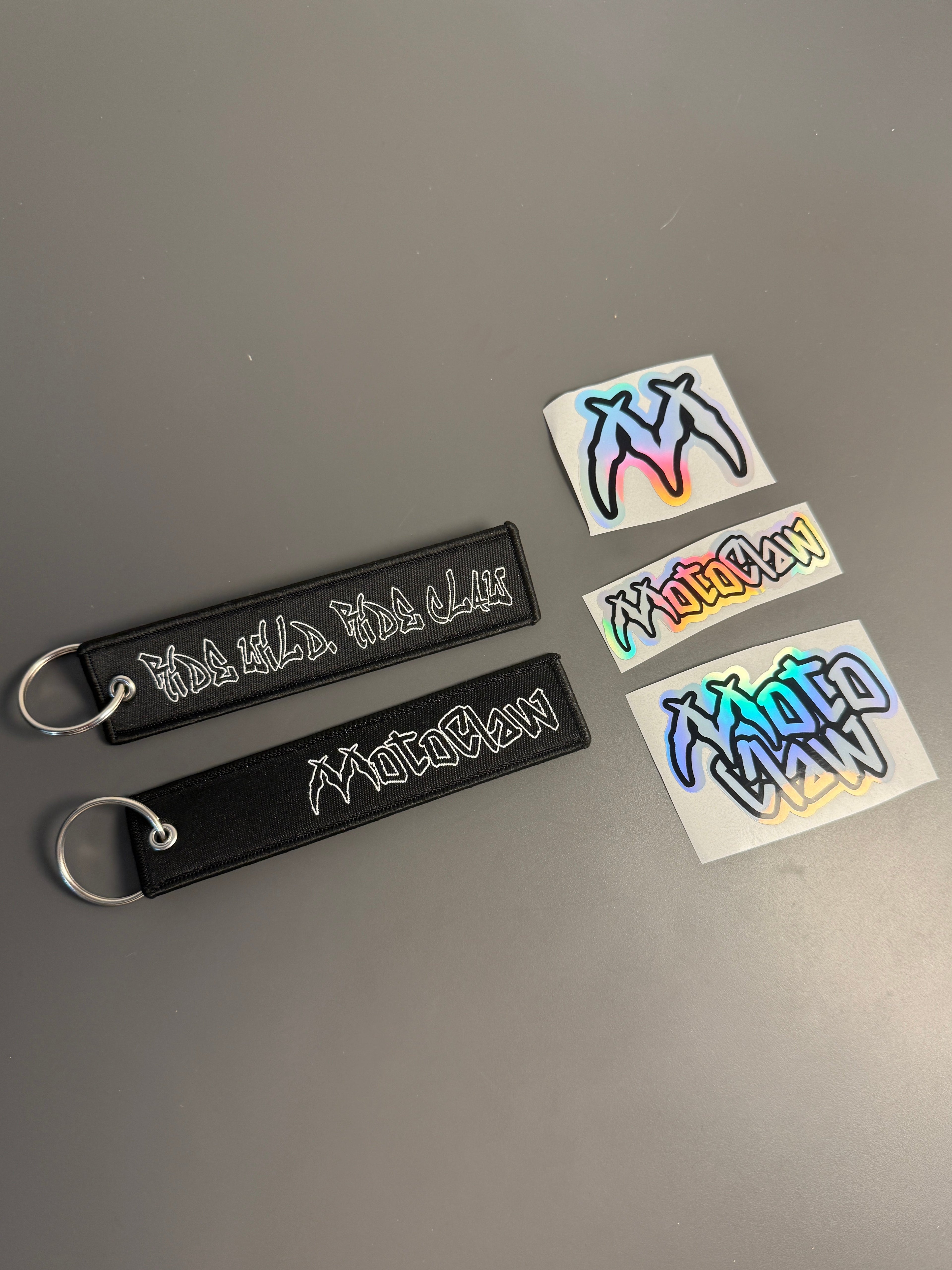 Motoclaw Keychain and Sticker pack
